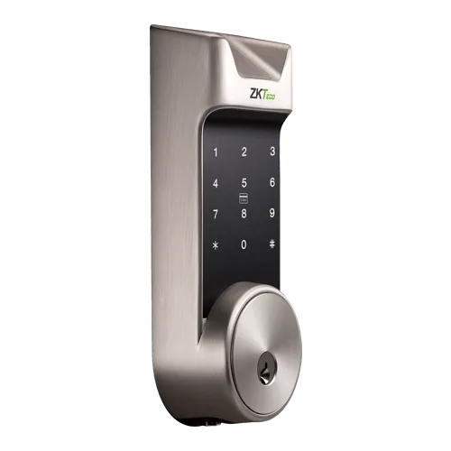 ZKTeco AL30B Bluetooth-enabled digital deadbolt smart lock with Mifare card, passcode, app, and key access.