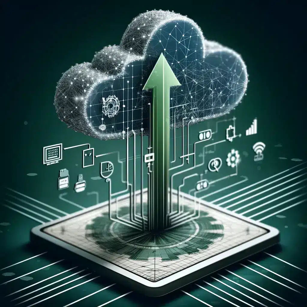 Graphic representation of scalability in cloud-based access control, depicting an expanding network diagram, symbolizing growth and increased capacity in a sleek, modern design.