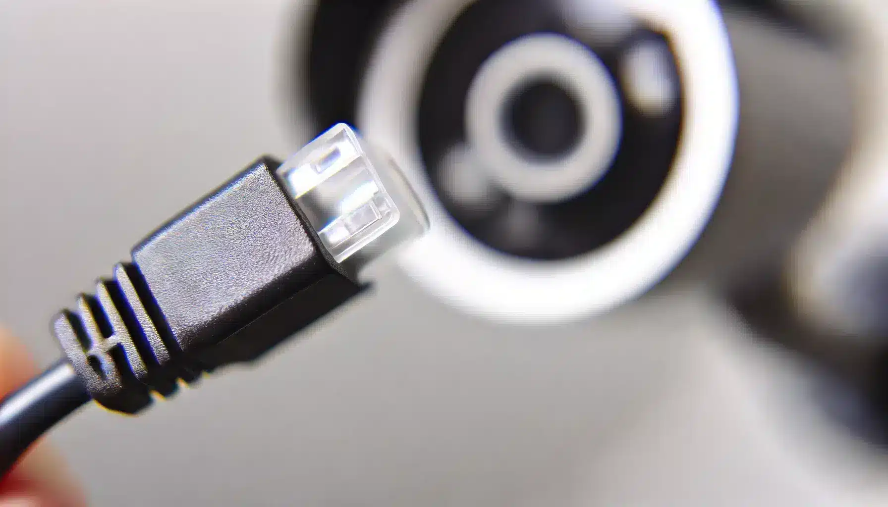 CCTV camera network cable close-up.