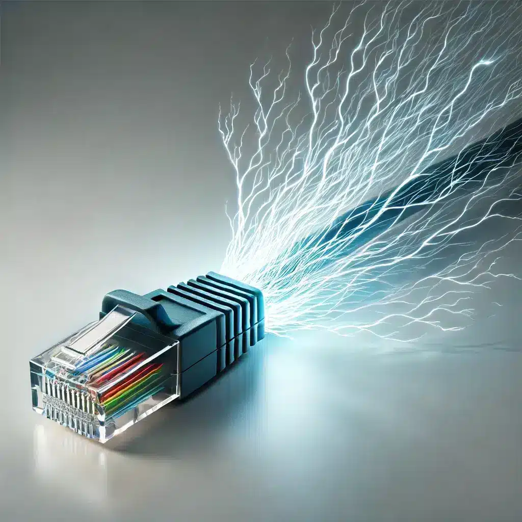 PoE network cable delivering electricity.