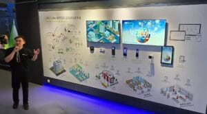 Presentation of ZKBio Zlink Cloud Business Service Platform, showcasing ZKTeco’s integrated smart city solutions for efficient access control and management across various building types.