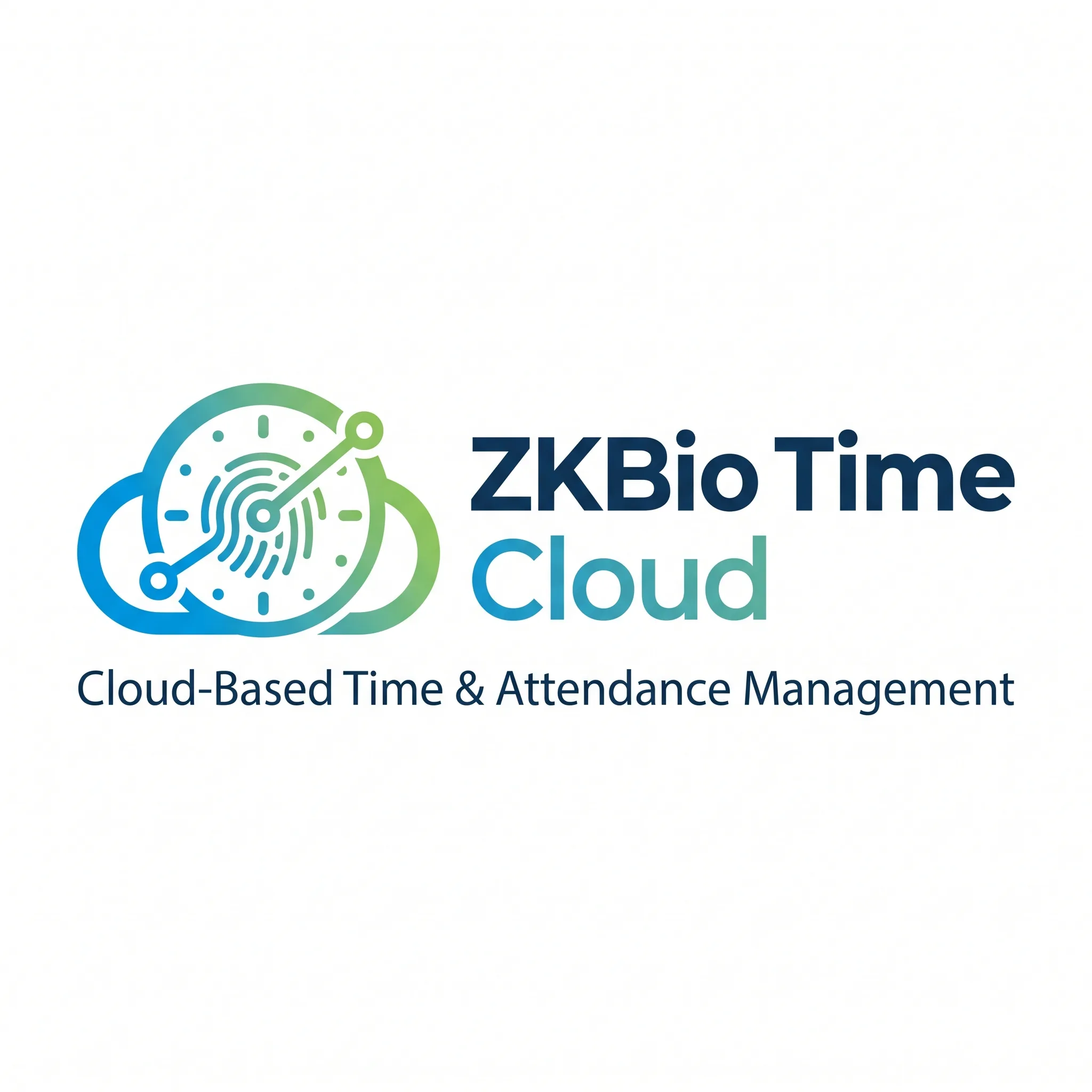 ZKBio Time Cloud logo featuring a cloud, clock face, and fingerprint biometric icon.