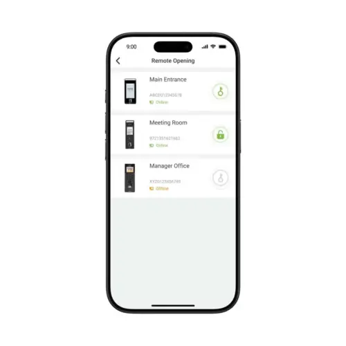 ZKBio Zlink Mobile App enabling remote door opening for access control.