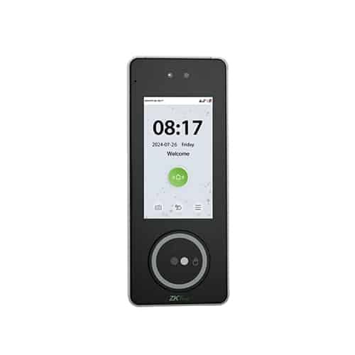 ZKTeco SpeedPalm V5L front view showing touchless face and palm recognition terminal with IPS display.
