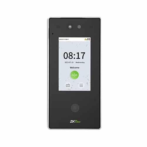 ZKTeco SpeedFace-V4L Pro hybrid biometric access control terminal with 4-inch touch screen, facial recognition, fingerprint, RFID, QR code, and video intercom.