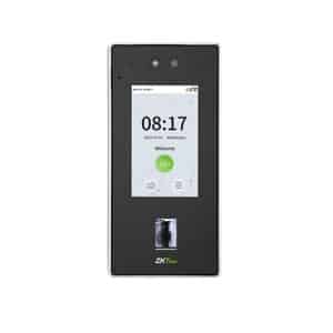 ZKTeco SpeedFace-V4L Pro hybrid biometric access control terminal with 4-inch touch screen, facial recognition, fingerprint, RFID, QR code, and video intercom.