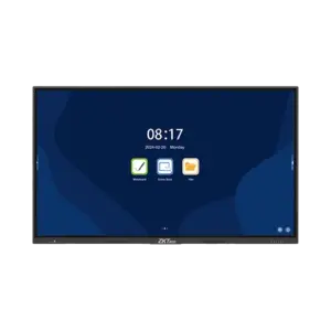 ZK-IWBE Series 4K Smart Interactive Whiteboard with Android 13, anti-glare glass, and multi-touch support.