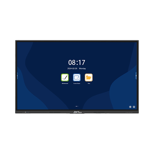 ZK-IWBE Series 4K Smart Interactive Whiteboard with Android 13, anti-glare glass, and multi-touch support.