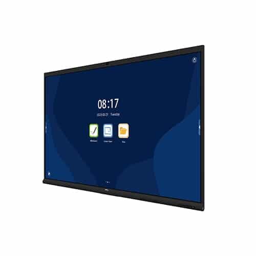 ZK-IWBM Series 4K Smart Interactive Whiteboard with an 8MP UHD camera, NFC support, and multi-touch functionality for meetings and education.