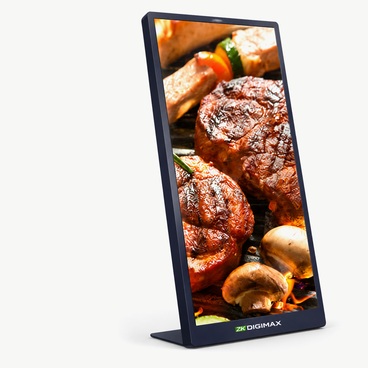 ZKDigiMax DG03-A3D10 tablet display showing high-impact digital signage content on a light background.