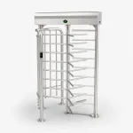 ZKTeco full-height turnstile gate on a light background with a subtle shadow.