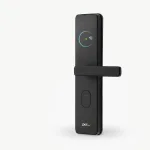 ZKTeco SL02-ZL140H smart door lock with black handle on a light background.