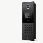 ZKTeco VEX-B24A video intercom door station with camera, display and keypad on a light background.