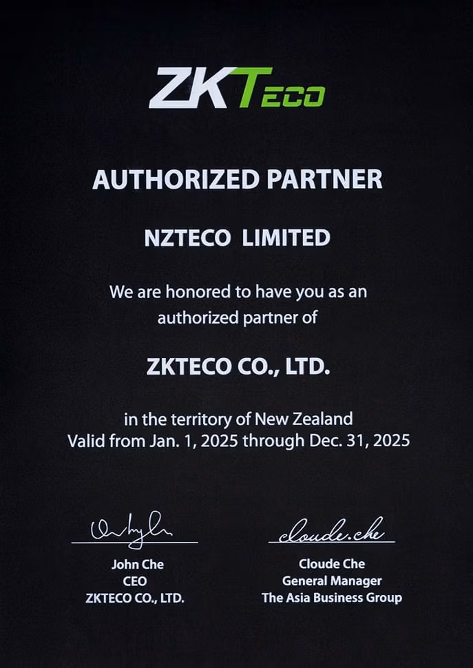 NZTeco_Authorized_ZKTeco_Partner_Certificate