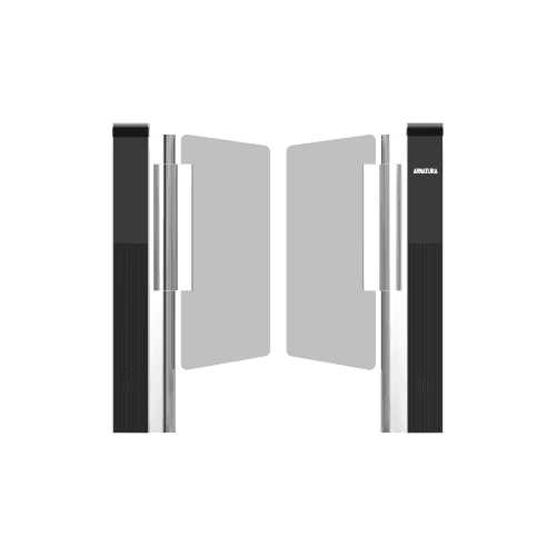Armatura Avalon swing barrier with open glass gate leaves