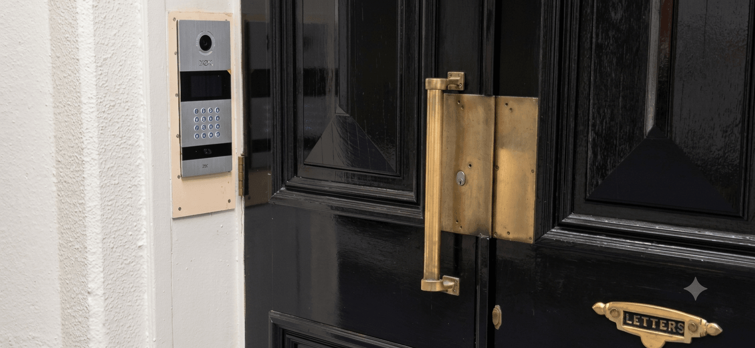ZKTeco VEX-B21L video intercom at CP Group front entrance providing secure visitor communication and access control in Auckland CBD