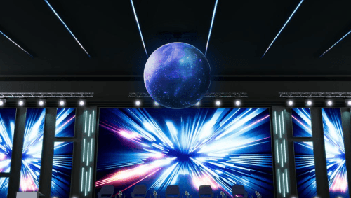 ZKDigimax DG01-A4C LED sphere display installed above an event stage