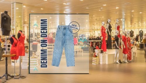 ZKDigimax DG01-A5 indoor transparent LED screen in a clothing store