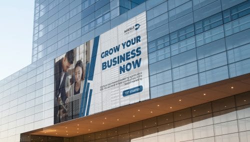 ZKDigimax DG01-A5 transparent LED display installed on an office building facade