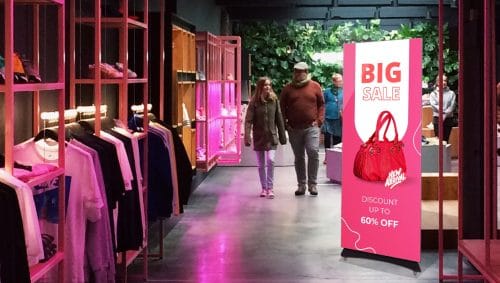 ZKDigimax DG01-A6 LED Poster Cabinet displaying a retail promotion