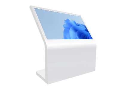 ZKDigimax DG03-A7F digital directory signage, angled view of interactive sloped touchscreen display
