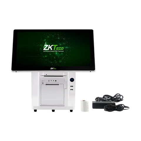 ZKTeco ZKAIO4000W POS terminal with built-in thermal printer and accessories