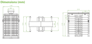 ZKTeco FHT2400D dual-lane dimension drawing showing 2018 mm width, 1324 mm depth and 2220 mm overall height