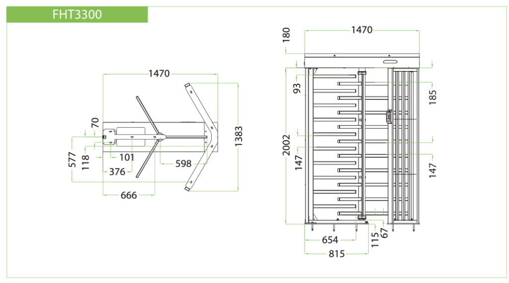 ZKTeco FHT3300 model-specific dimension drawings from the official FHT3000 series brochure
