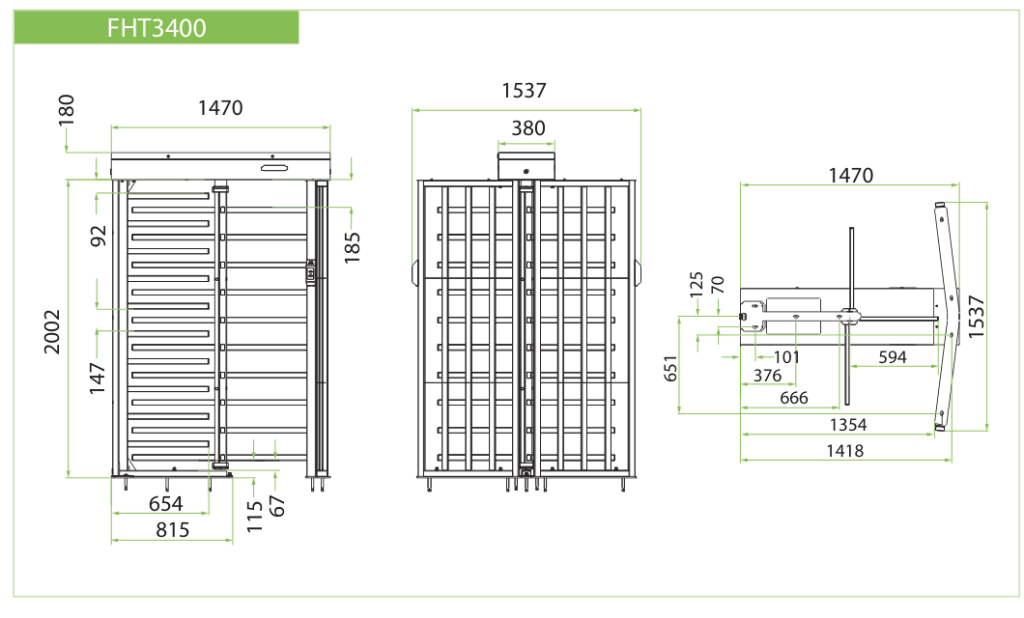ZKTeco FHT3400 model-specific dimension drawings from the official FHT3000 series brochure